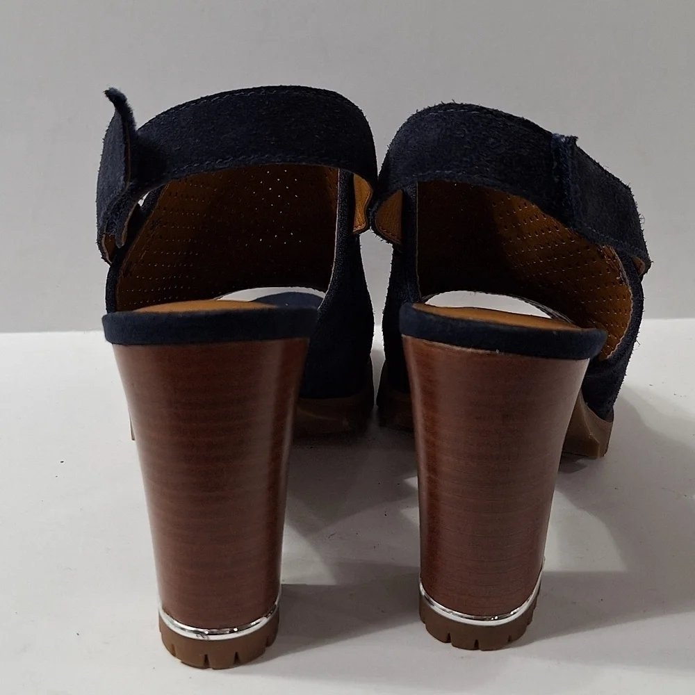 Franco Sarto Navy Blue Suede Austin Boho Slingback Platform Heel Sandals Sz 6.5